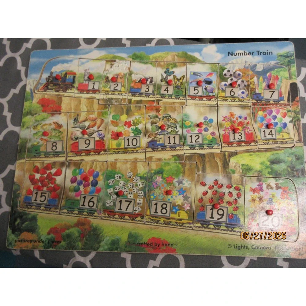 Melissa & Doug Number Train Peg Puzzle Wooden 1-20 Counting Toy 114 Vintage